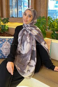 Lamelif Flora Garden Desen Bambu Şal Füme