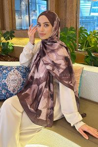 Lamelif Flora Garden Desen Bambu Şal Kahverengi