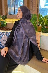 Lamelif Flora Garden Desen Bambu Şal Koyu Mor