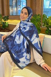 Lamelif Flora Garden Desen Bambu Şal Lacivert