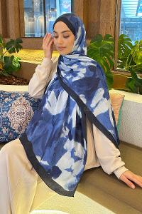 Lamelif Flora Garden Desen Bambu Şal Lacivert