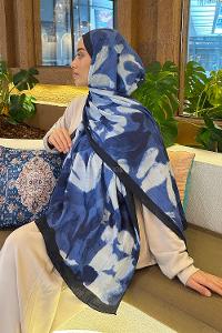 Lamelif Flora Garden Desen Bambu Şal Lacivert