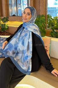 Lamelif Flora Garden Desen Bambu Şal Mavi