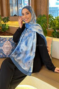 Lamelif Flora Garden Desen Bambu Şal Mavi