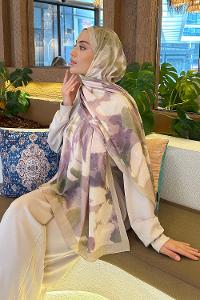 Lamelif Flora Garden Desen Bambu Şal Mint Yeşili