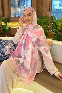 Lamelif Flora Garden Desen Bambu Şal Şeker Pembe