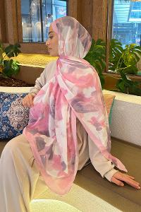 Lamelif Flora Garden Desen Bambu Şal Şeker Pembe