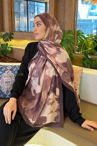 Lamelif Flora Garden Desen Bambu Şal Soft Kahve