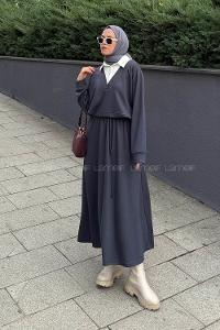 Lamelif Garni Yaka Etekli Takım Antrasit