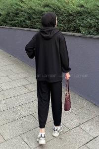 Black Hood Neck Long Arm Cotton Regular Trousers Comfortable Suit