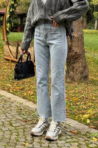 Ice Blue Cotton Denim Elastan High Waist Denim Pants