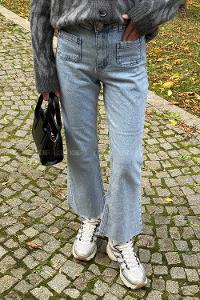 Ice Blue Cotton Denim Elastan High Waist Denim Pants