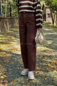 Bitter Brown Cotton Denim High Waist Denim Pants