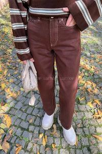 Bitter Brown Cotton Denim High Waist Denim Pants