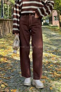 Bitter Brown Cotton Denim High Waist Denim Pants