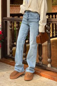 Light Blue Denim Normal Waist Denim Pants