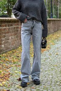 Gray Denim Normal Waist Denim Pants