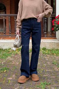 Dark Blue Denim Normal Waist Denim Pants