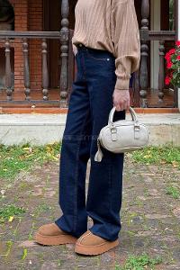 Dark Blue Denim Normal Waist Denim Pants