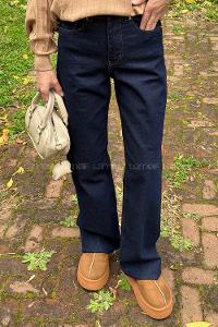 Dark Blue Denim Normal Waist Denim Pants