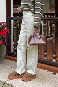 Lamelif Kesik Paça Fit Jean Krem