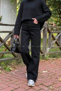 Black Denim Normal Waist Denim Pants