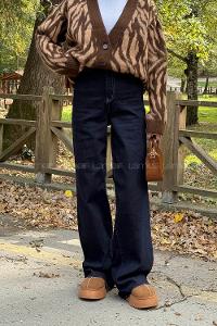 Dark Blue Denim Normal Waist Denim Pants