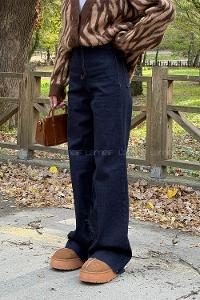 Dark Blue Denim Normal Waist Denim Pants