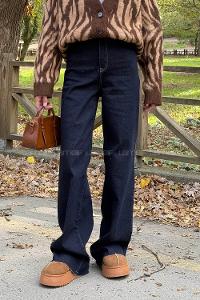 Dark Blue Denim Normal Waist Denim Pants