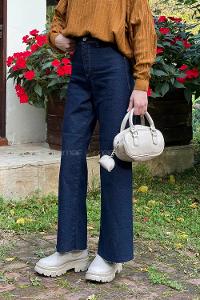 Dark Blue Cotton Denim Elastan High Waist Pants