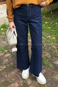 Dark Blue Cotton Denim Elastan High Waist Pants