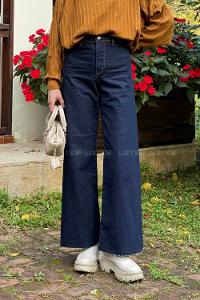 Dark Blue Cotton Denim Elastan High Waist Pants