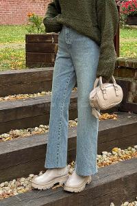 Lamelif Kesik Paça Jean Mavi Yıkama