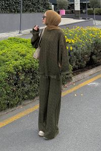 Lamelif Örgülü Şardonlu Takım Haki