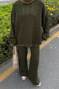 Lamelif Örgülü Şardonlu Takım Haki