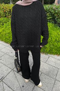 Lamelif Örgülü Şardonlu Takım Siyah