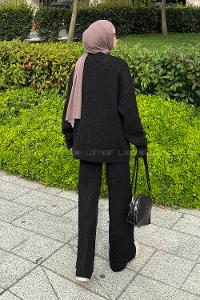 Lamelif Örgülü Şardonlu Takım Siyah
