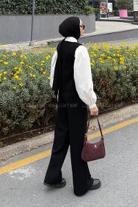 Lamelif V Yaka Yelekl Takım Siyah