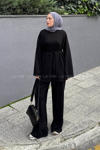 Lamelif Yırtmaçlı İkili Takım Siyah