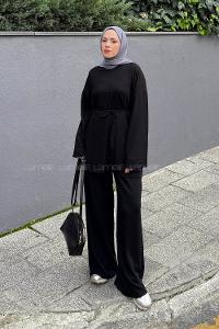 Lamelif Yırtmaçlı İkili Takım Siyah