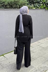 Lamelif Yırtmaçlı İkili Takım Siyah