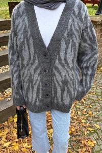 Gray V Neck Long Arm Acrylic Cotton Fabric Cardigan