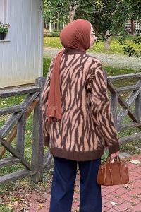 Lamelif Zebra Desen Hırka Kahverengi