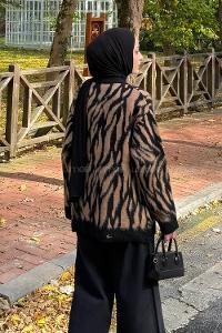 Black V Neck Long Arm Acrylic Cotton Fabric Cardigan