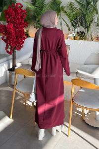 Lamelif Bağlama Detaylı Robalı Elbise Bordo