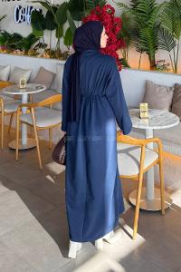 Lamelif Bağlama Detaylı Robalı Elbise Lacivert