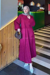 Lamelif Balon Kol Krinkıl Etek Tesettür Takım Bordo