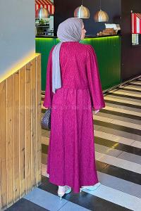 Lamelif Balon Kol Krinkıl Etek Tesettür Takım Bordo