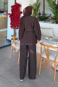 Lamelif Balon Kol Pantolonlu Takım Acı Kahve