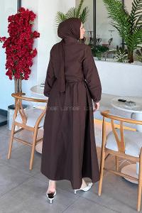 Lamelif Cep Detaylı Etekli İkili Takım Acı Kahve